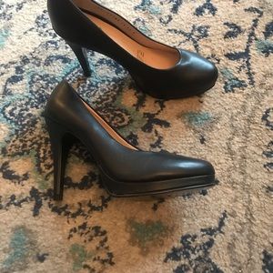 Black Leather Platform Heels by RSVP